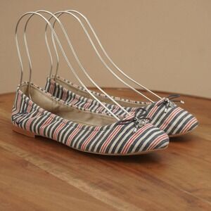 Sam Edelman Felicia Striped Ballet Flats Bow Accent Red Blue Fabric Shoes Sz 7M